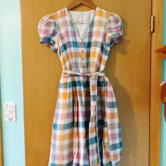 Gal Meets Glam Collection, Linen Check Dress, Size 0 - Picture 1 of 14